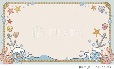 Vector decorative frame in marine style with various colorful sealife elements Vector decorative frame in marine style with various colorful sealife elements 136965065