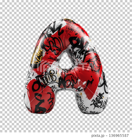Inflatable letter A covered in graffiti art isolated on white background, representing urban creativity and bold street concept 136965587