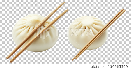 Chinese steamed buns Char Siu Bao filled with savory mushroom pieces isolated on white background Chinese steamed buns Char Siu Bao filled with savory mushroom pieces isolated on white background 136965599
