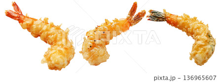 Deep fried shrimps tempura in golden batter, isolated on white background, concept of Japanese cuisine delicacy 136965607