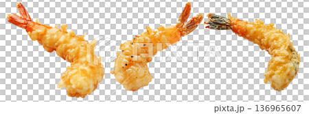 Deep fried shrimps tempura in golden batter, isolated on white background, concept of Japanese cuisine delicacy 136965607