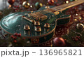 Vibrant Festive Guitar, Decorative Green Guitar Surrounded By Seasonal Ornaments And Warm Lights 136965821