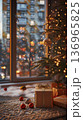 Intimate holiday interior with wrapped gifts and shimmering lights 136965825
