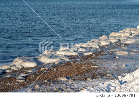 Snow and Ice Covered Baltic Sea Shoreline in Calm Winter Light 136967791