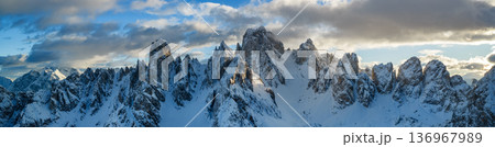 Beautiful Panorama of Dolomites Mountains During Winter Beautiful Panorama of Dolomites Mountains During Winter 136967989