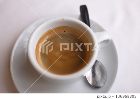 Hot Coffee Cup on Table with Natural Light Hot Coffee Cup on Table with Natural Light 136968805