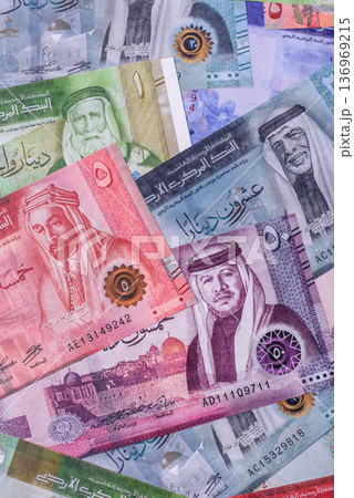 Jordan money, the Jordanian dinar currency, banknotes. Jordanian money, dinar Jordan money, the Jordanian dinar currency, banknotes. Jordanian money, dinar 136969215