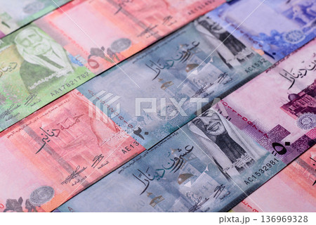 Jordan money, the Jordanian dinar currency, banknotes. Jordanian money, dinar Jordan money, the Jordanian dinar currency, banknotes. Jordanian money, dinar 136969328