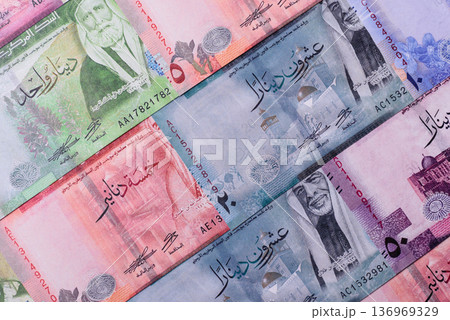 Jordan money, the Jordanian dinar currency, banknotes. Jordanian money, dinar 136969329