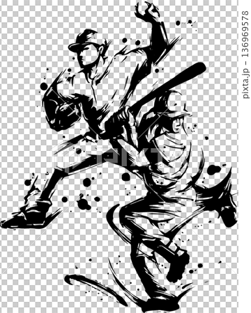 野球の墨絵イラスト 136969578