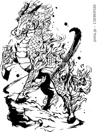 麒麟の墨絵イラスト 136969580