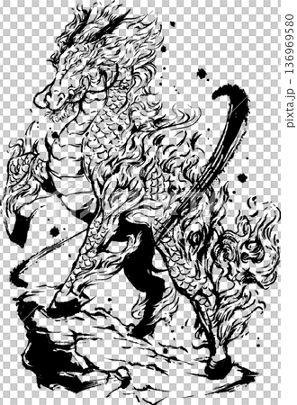 麒麟の墨絵イラスト 136969580