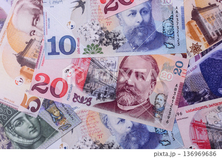 Georgia money, the georgian lari currency, banknotes. Georgian money, the lari Georgia money, the georgian lari currency, banknotes. Georgian money, the lari 136969686
