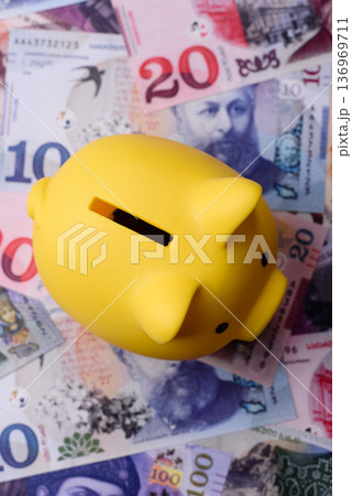 A piggy bank as a concept for storing, accumulating, and saving financial resources. A piggy bank 136969711