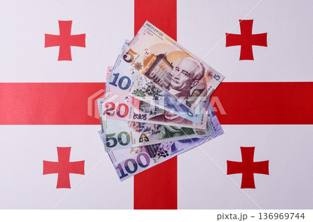 Georgia money, the georgian lari currency, banknotes. Georgian money, the lari Georgia money, the georgian lari currency, banknotes. Georgian money, the lari 136969744