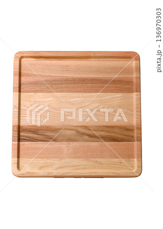 An empty wooden square tray or plate, kitchen utensils for food preparation. An empty wooden tray An empty wooden square tray or plate, kitchen utensils for food preparation. An empty wooden tray 136970303
