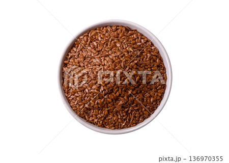 Flaxseed as an ingredient for oil, organic flour, and healthy foods. Flax seeds 136970355