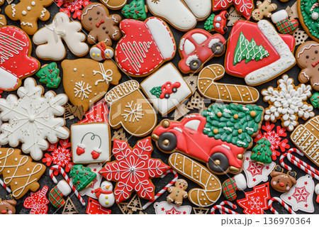 Christmas gingerbread cookies, sweet winter ginger cookies with ornament. Christmas gingerbread Christmas gingerbread cookies, sweet winter ginger cookies with ornament. Christmas gingerbread 136970364
