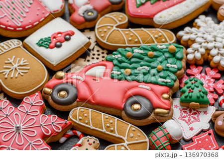 Christmas gingerbread cookies, sweet winter ginger cookies with ornament. Christmas gingerbread Christmas gingerbread cookies, sweet winter ginger cookies with ornament. Christmas gingerbread 136970368