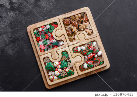 Christmas gingerbread cookies, sweet winter ginger cookies with ornament. Christmas gingerbread Christmas gingerbread cookies, sweet winter ginger cookies with ornament. Christmas gingerbread 136970413
