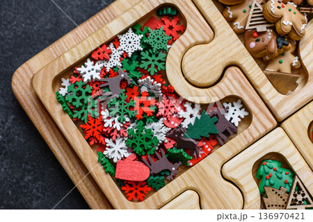 Christmas gingerbread cookies, sweet winter ginger cookies with ornament. Christmas gingerbread Christmas gingerbread cookies, sweet winter ginger cookies with ornament. Christmas gingerbread 136970421