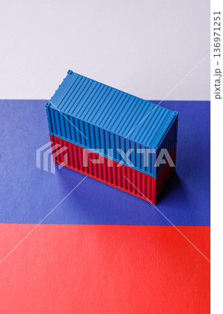 Containers on the russian flag as concept for embargoes and export bans. The russian export ban 136971251