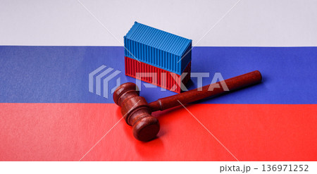 Containers on the russian flag as concept for embargoes and export bans. The russian export ban Containers on the russian flag as concept for embargoes and export bans. The russian export ban 136971252