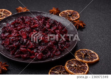 Dried sweet cranberries, natural berries for a healthy diet. Dried cranberries Dried sweet cranberries, natural berries for a healthy diet. Dried cranberries 136971349