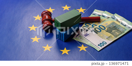 The cargo container embargo on the EU flag as a backdrop for your design The cargo container embargo on the EU flag as a backdrop for your design 136971471