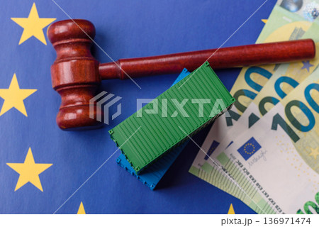 The cargo container embargo on the EU flag as a backdrop for your design The cargo container embargo on the EU flag as a backdrop for your design 136971474