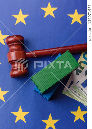 The cargo container embargo on the EU flag as a backdrop for your design The cargo container embargo on the EU flag as a backdrop for your design 136971475