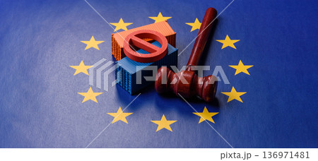 The cargo container embargo on the EU flag as a backdrop for your design 136971481