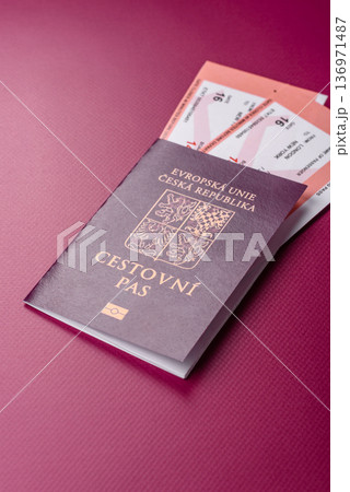 Czech Republic passport, travel, leisure, and financial document. The Czech passport 136971487