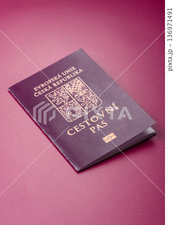 Czech Republic passport, travel, leisure, and financial document. The Czech passport Czech Republic passport, travel, leisure, and financial document. The Czech passport 136971491