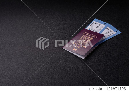 Czech Republic passport, travel, leisure, and financial document. The Czech passport Czech Republic passport, travel, leisure, and financial document. The Czech passport 136971508