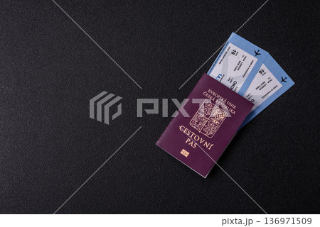 Czech Republic passport, travel, leisure, and financial document. The Czech passport Czech Republic passport, travel, leisure, and financial document. The Czech passport 136971509