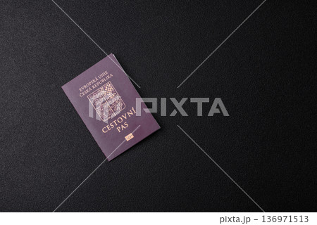 Czech Republic passport, travel, leisure, and financial document. The Czech passport 136971513