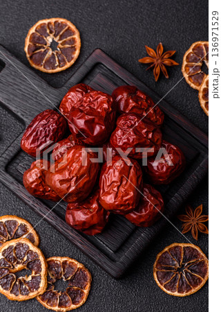 Red dried dates, the Chinese sweet fruit jujube, as a healthy food. Red dates, jujube 136971529