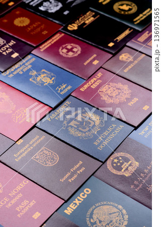 Passports of citizens of different countries of the world. Passports background 136971565