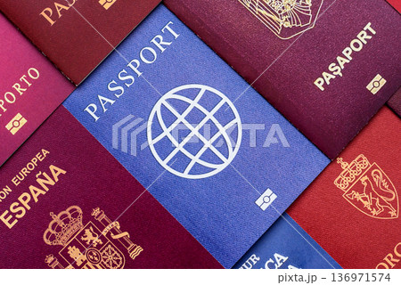 Passports of citizens of different countries of the world. Passports background Passports of citizens of different countries of the world. Passports background 136971574