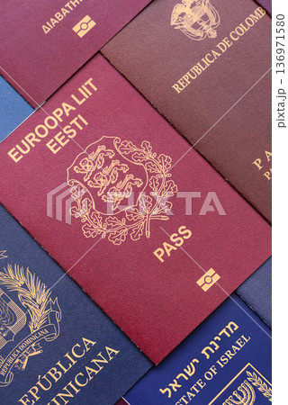 Passports of citizens of different countries of the world. Passports background 136971580