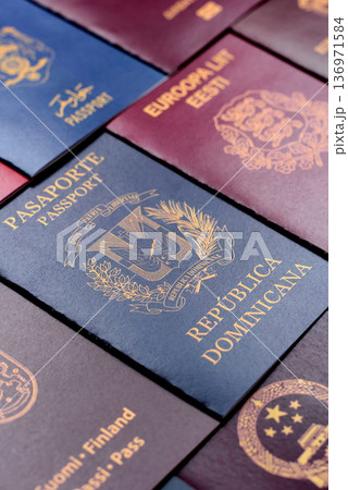 Passports of citizens of different countries of the world. Passports background 136971584