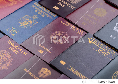 Passports of citizens of different countries of the world. Passports background 136971586