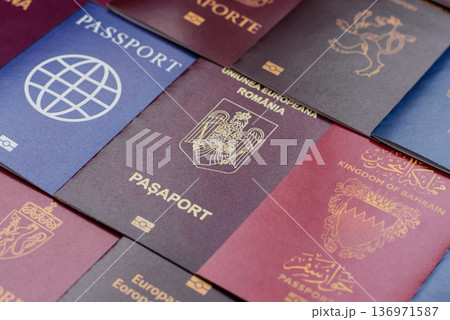 Passports of citizens of different countries of the world. Passports background 136971587