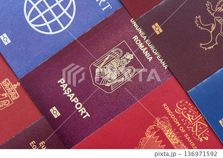 Passports of citizens of different countries of the world. Passports background 136971592