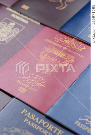 Passports of citizens of different countries of the world. Passports background Passports of citizens of different countries of the world. Passports background 136971599