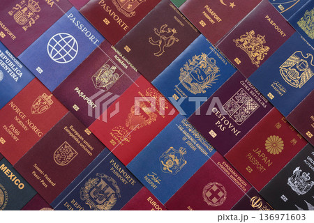 Passports of citizens of different countries of the world. Passports background 136971603