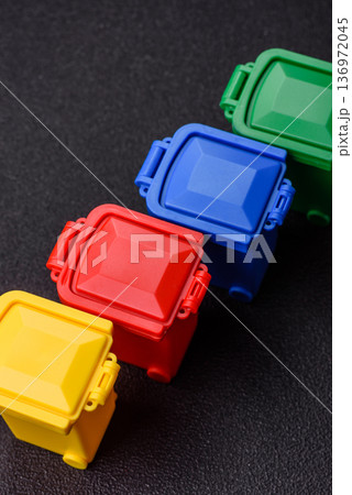 Bins for trash or garbage, selective and recycling waste disposal. Bins for trash or waste 136972045