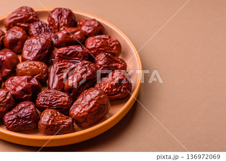 Red dried dates, the Chinese sweet fruit jujube, as a healthy food. Red dates, jujube 136972069