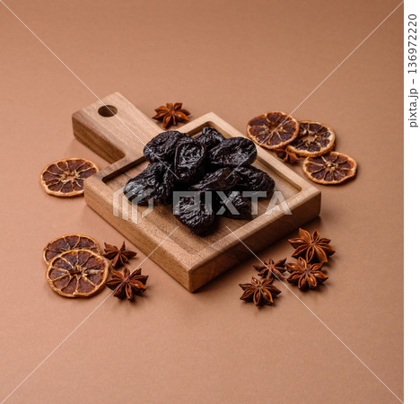 Sweet dried plums or prunes, organic dehydrated fruit for dietary nutrition. Prunes or dried plums Sweet dried plums or prunes, organic dehydrated fruit for dietary nutrition. Prunes or dried plums 136972220
